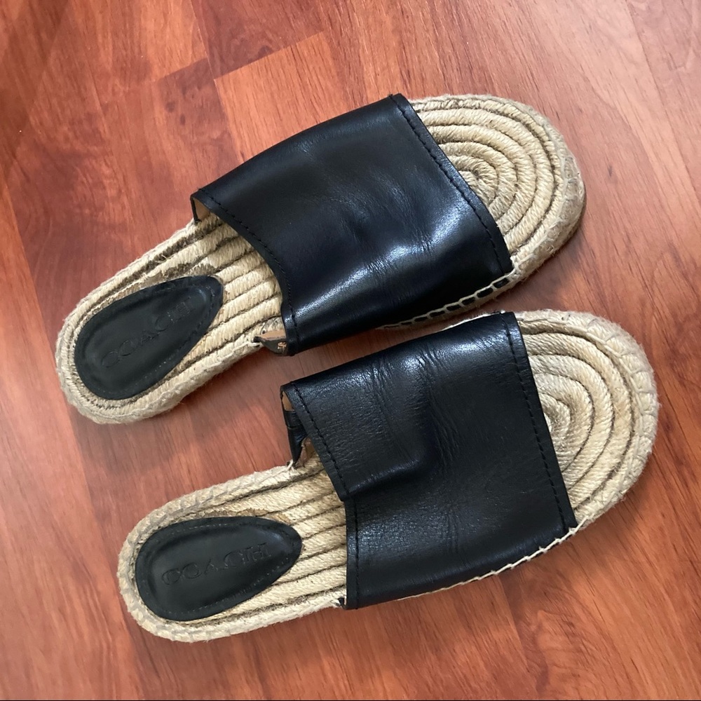 Coach Claudia Black Leather Espadrille Slide Sandal Size 8